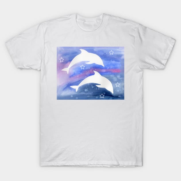 Dolphin Silhouette with watercolor background T-Shirt by Sandraartist